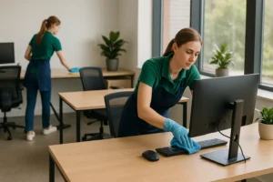 two women cleaning an office out in Newton BC