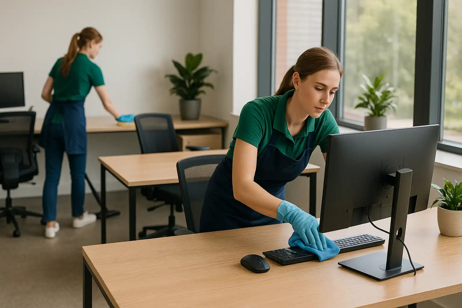 two women cleaning an office out in Newton BC