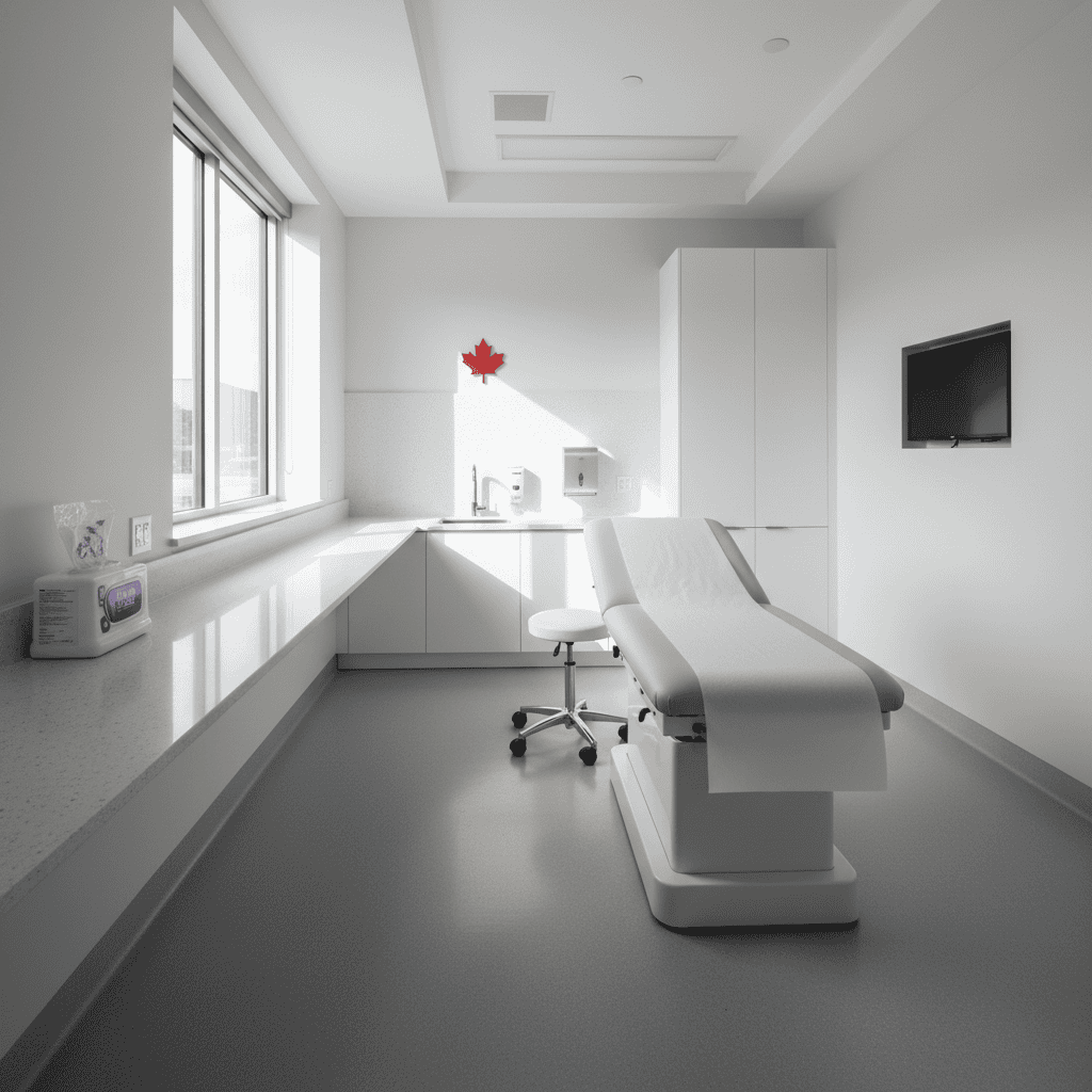Modern clean medical exam room ready for the next patient in a Surrey BC clinic